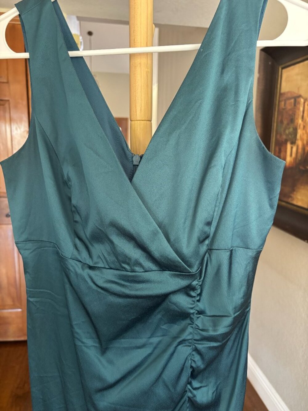 Donna Ricco New York Teal Satin Surplice Ruched Sz 8 Homecoming Wedding Guest - Picture 3 of 7